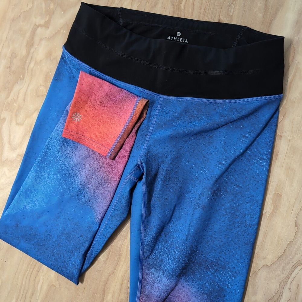 Athleta Med Speed Sonar Tight Leggings Blue Pink Orange Rainbow‎ Ombre 28x28
